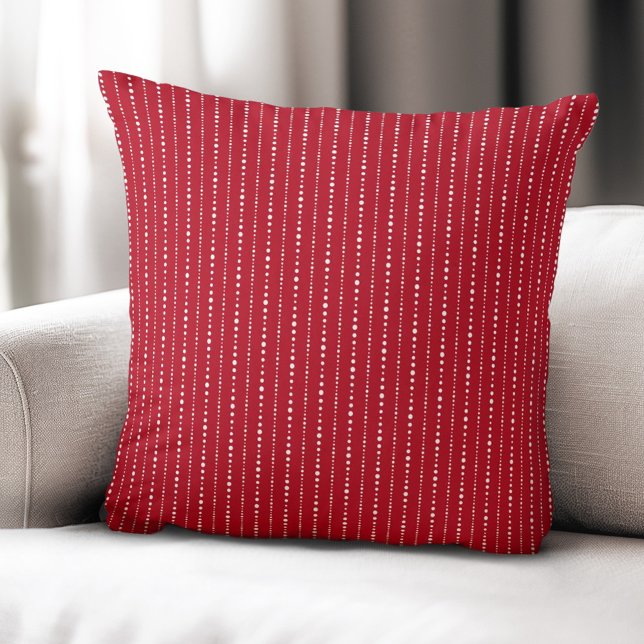 Almofada Ponto bonito, listras brancas, vermelhas (Cute dot stripes white red throw pillow)
