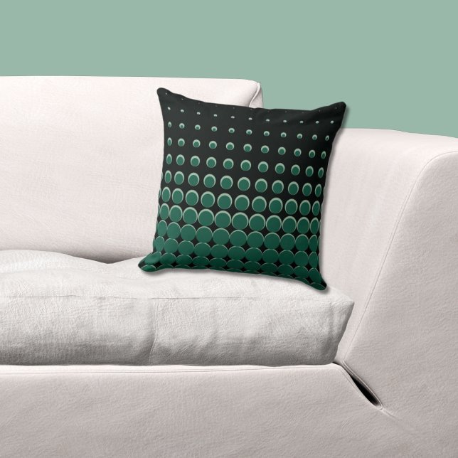 Almofada Pontos Ascendentes Modernos Preto e Verde (Black and Green Pillow, Halftone)