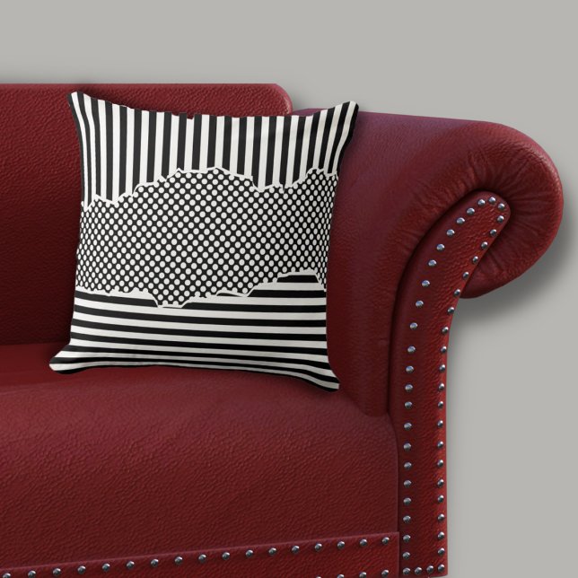 Almofada Pontos de distribuição em camadas preto e branco m (Modern Black & White Layered Stripes Dots Throw Pillow)