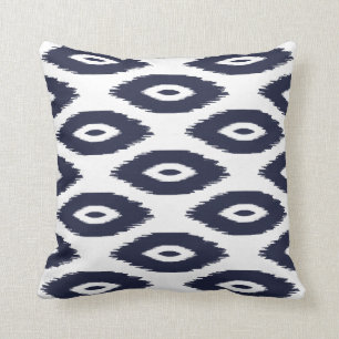 Almofada Pontos de Ikat Tribal Azul e Branco do marinho