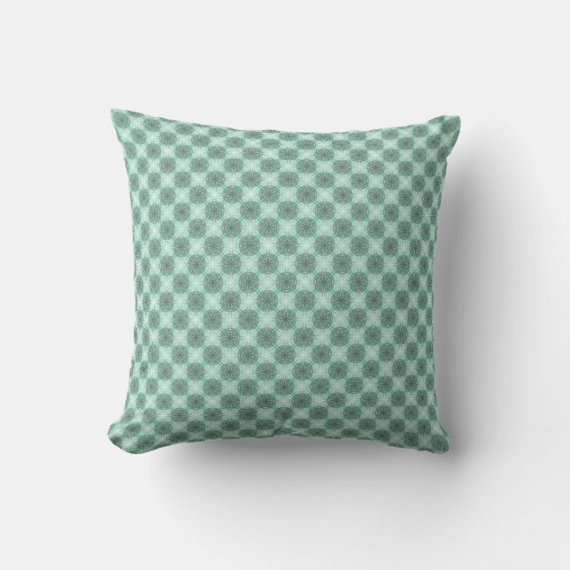 Almofada Pontos de Mandella cinza, branco e verde menta (Frente)