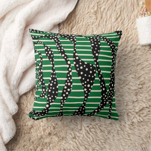 Almofada Pontos e faixas 2 - Verde, creme e preto