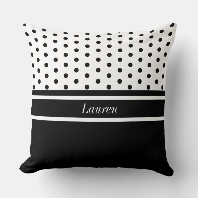 Almofada Pontos Elegantes em Preto e Branco (Frente)