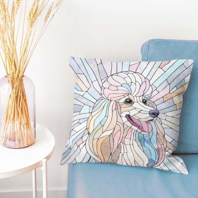 Almofada Poodle - arte mosaica pastel (Criador carregado)