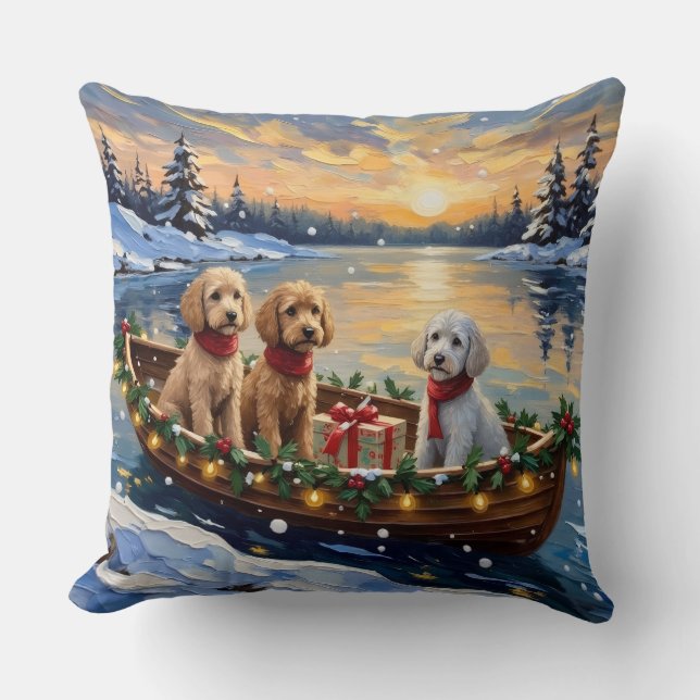 Almofada Poodle Christmas Boat Holiday (Frente)