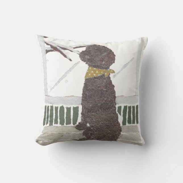 Almofada Poodle de Chocolate, Travesseiro decorativo de Poo (Frente)