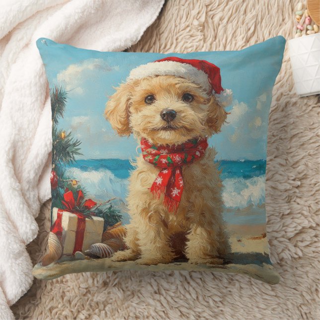 Almofada Poodle Dog Christmas Vintage Beach (Cobertor)