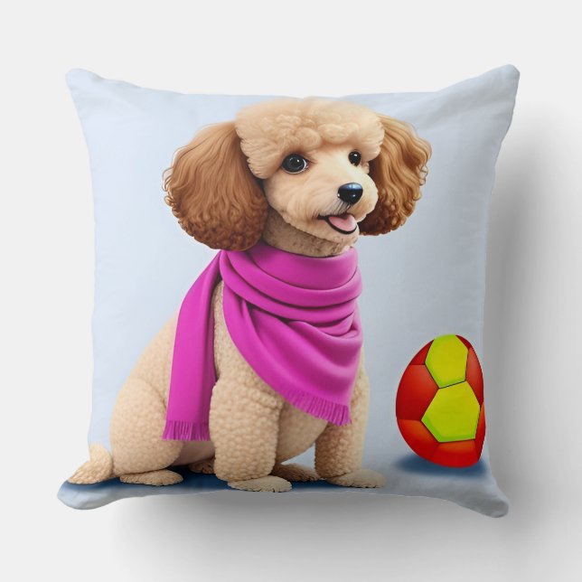 Almofada Poodle Elegante Usando Cachecol Rosa (Frente)