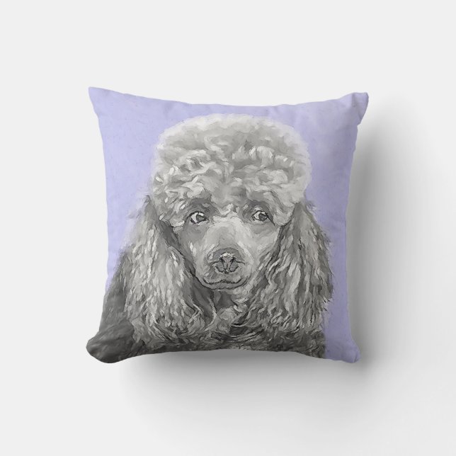 Almofada Poodle Miniature Toy Silver Cinza Blue Dog Art (Frente)