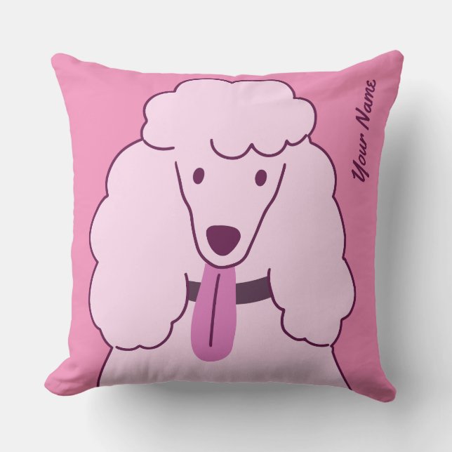 Almofada Poodle Rosa de Texto Personalizado (Frente)