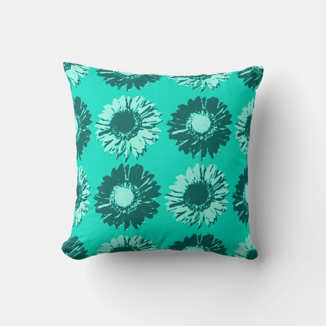 Almofada Pop Art Daisies - Turquesa, Aqua e Teal (Frente)