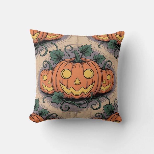 Almofada Pop Art Style Pumpkin & Ghost All-Over Pillow on P (Frente)