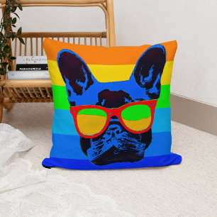 Almofada Pop de Arte Colorida Buldogue Francês