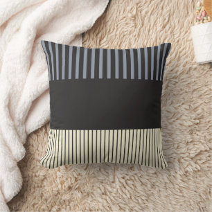 Almofada Pop de faixas de cores - Preto, Cinza e Creme