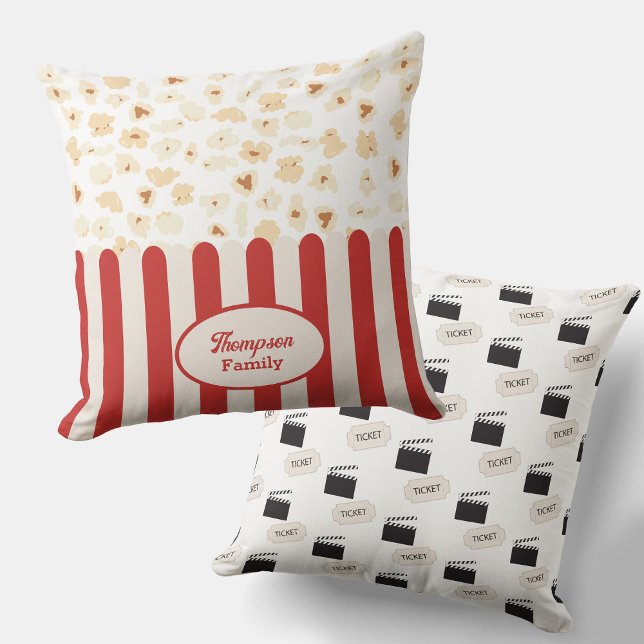 Almofada Popcorn Retro Movie Monograma (Popcorn Retro Movie Cinema Monogram Throw Pillow)