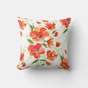 Almofada Pópias Laranja Gentil Padrão de Aquarela