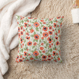 Almofada Poppies Orange Green Floral Patterno