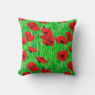 Almofada Poppies vermelhos num campo verde