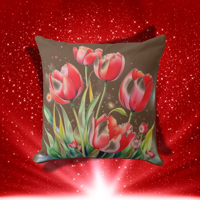 Almofada Poppies vermelhos num fundo castanho | (Criador carregado)