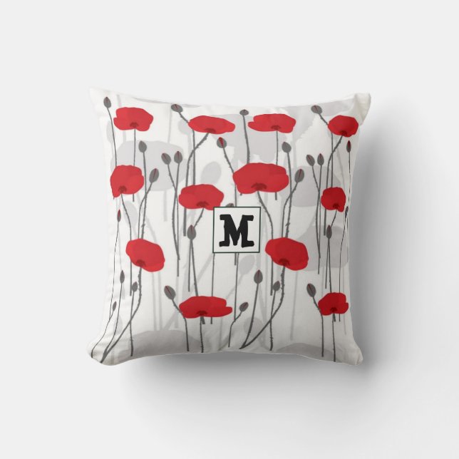 Almofada Poppy flower gift botanical pretty monogram (Frente)