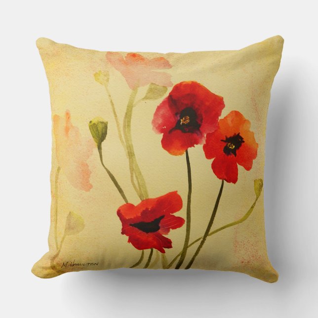 Almofada Poppy Shadows Red Poppies Watercolor (Frente)