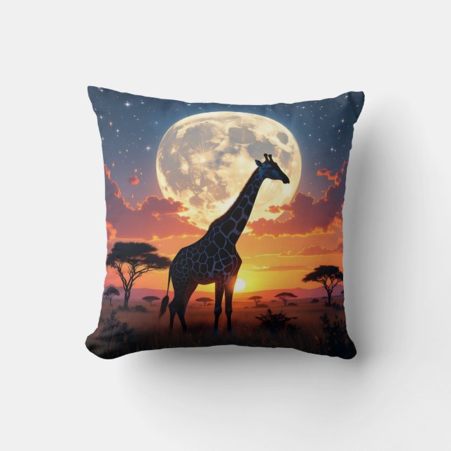 Almofada Pôr do sol africano girafa lua & Mercado de São Mk (Frente)