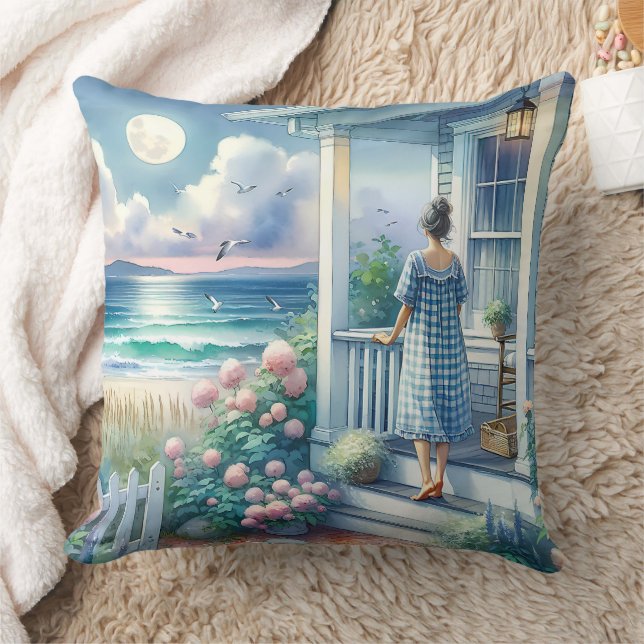 Almofada Porch de Algodão Ligado pelo Mar (Cobertor)