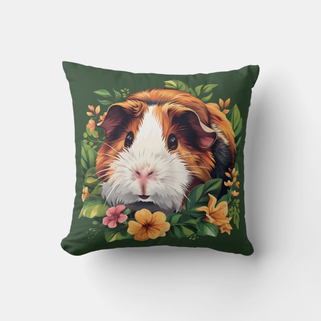 Almofada Porco-guineense entre flores (Frente)