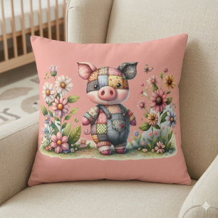 Almofada Porquinho de Patchwork Fofo no Jardim Floral