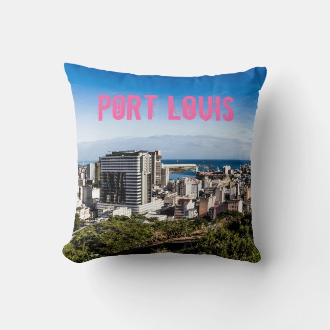 Almofada Port Louis Skyline Capital da Maurícia (Frente)