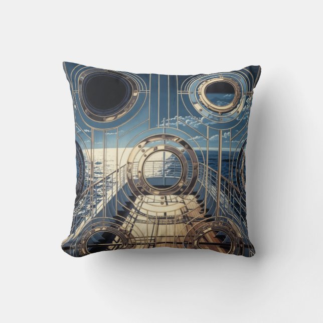 Almofada Porthole Nautical Ocean Liner Luxury Art Deco (Frente)