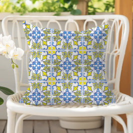 Almofada Portuguese Tile Pattern Yellow White Blue
