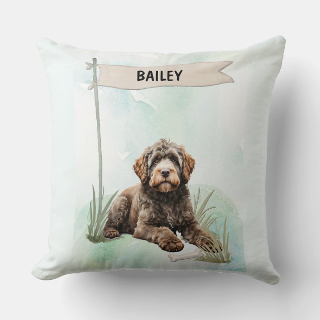 Almofada Portuguese Water Dog Watercolor Personalized Dog (Frente)