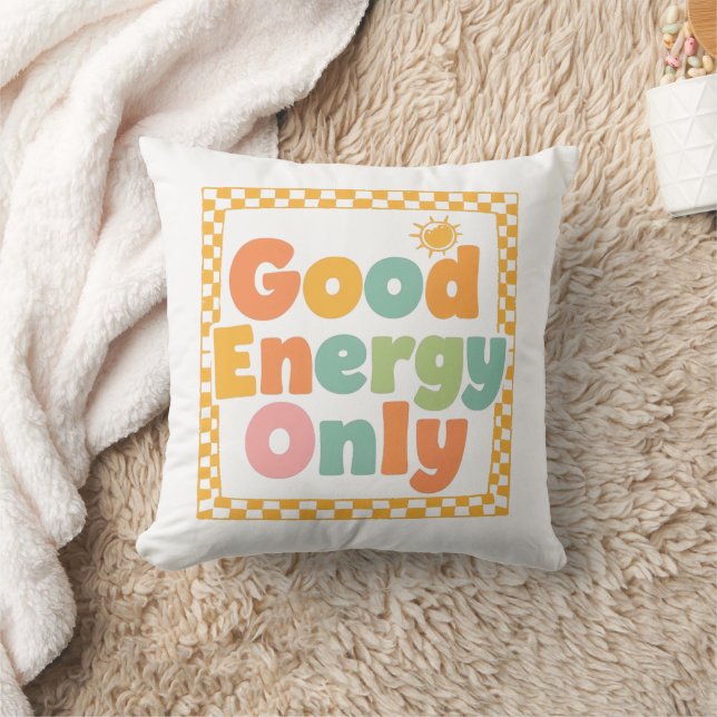 Almofada Positive "Good Energy Only" Checkered Frame (Cobertor)