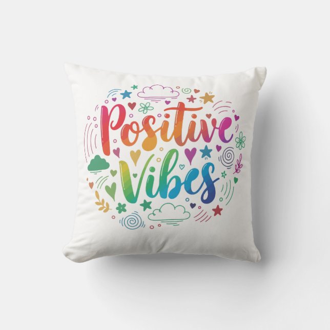 Almofada Positive Vibes Only – Motivational Text Throw Pill (Frente)