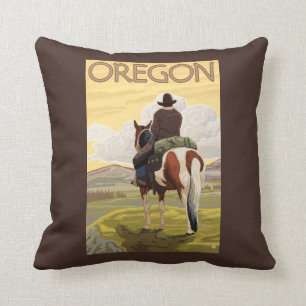 Almofada Poster das viagens vintage do vaqueiro a cavalo