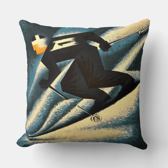 Almofada Poster de Esqui Francês Ski Mont Blanc 1951 (Frente)