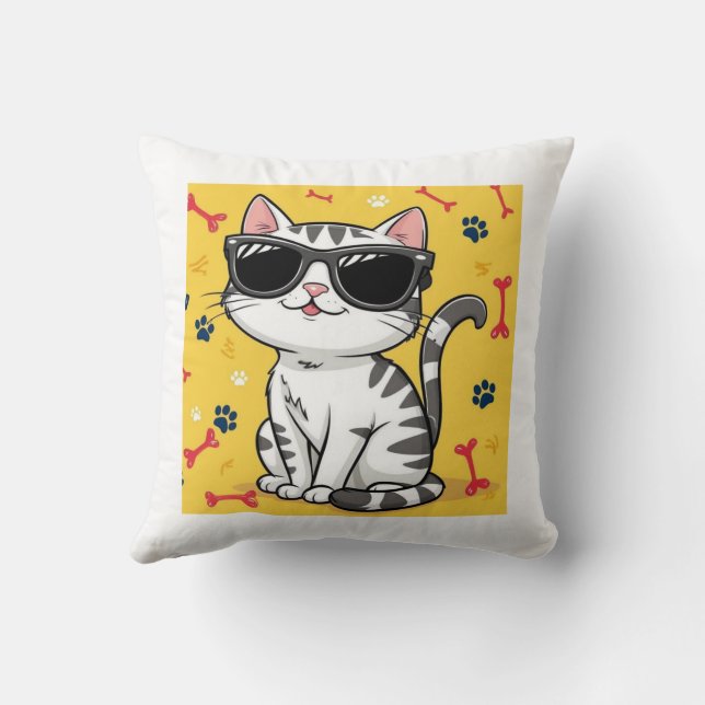 Almofada Poster de Gato Engraçado, Gato de Cartoon vestindo (Verso)