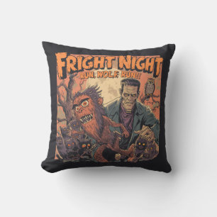 Almofada Poster de terror noturno - Lobisomem e Mo retrô