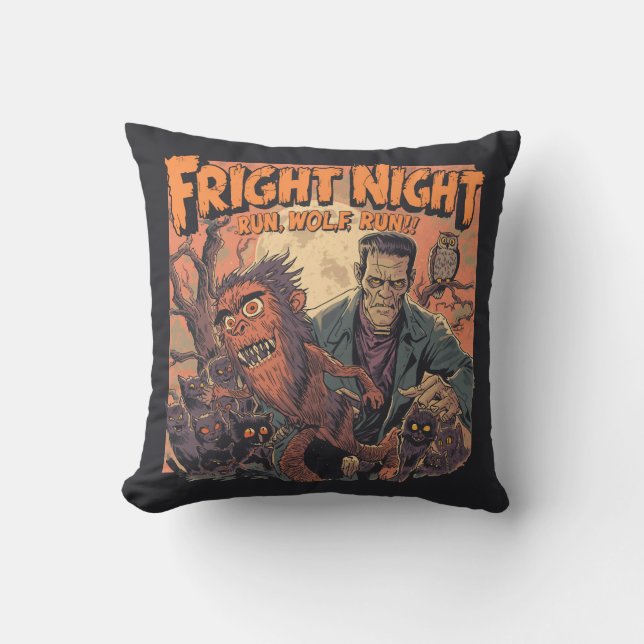 Almofada Poster de terror noturno - Lobisomem e Mo retrô (Frente)