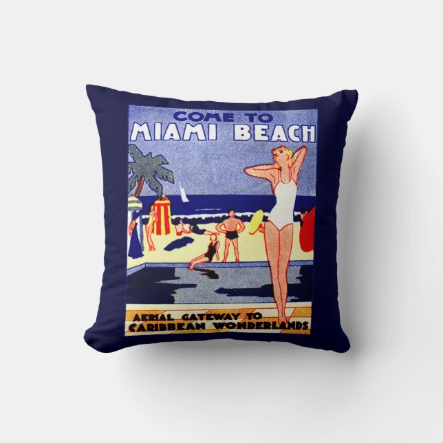 Almofada Poster de viagens 1925 de Miami Beach (Frente)