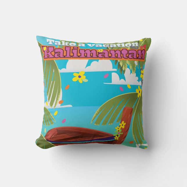 Almofada Poster de viagens de férias Kalimantan. (Frente)