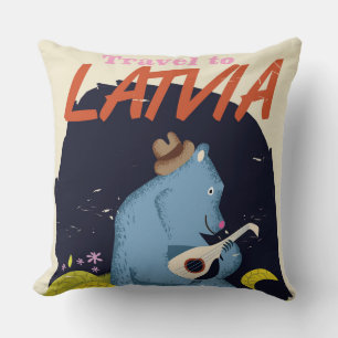Almofada Poster de viagens vintage de cartoon da Letónia