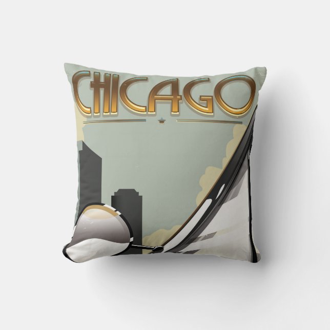 Almofada Poster de viagens vintage de Chicago (Frente)