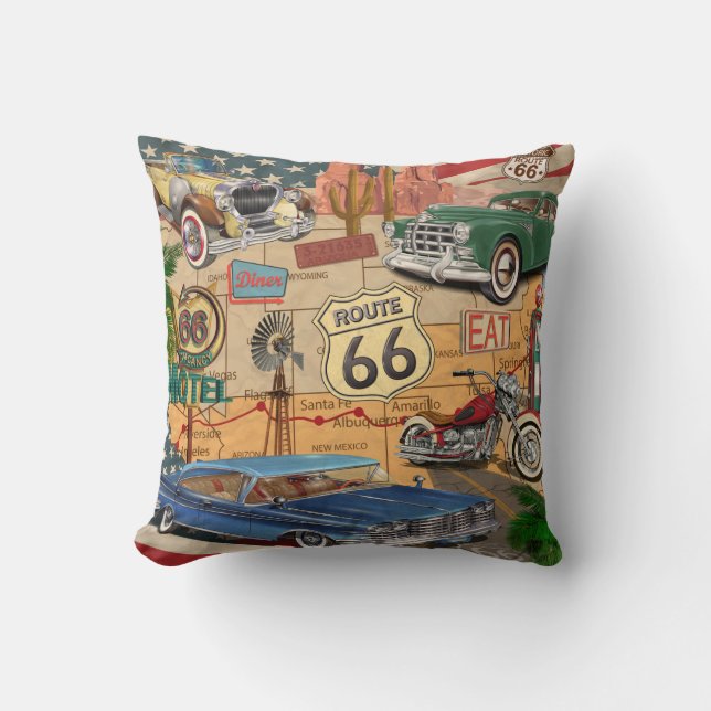 Almofada Poster Vintage Route 66. (Frente)