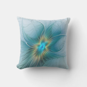 Almofada Pouca flor Dourado azul moderna do Fractal da