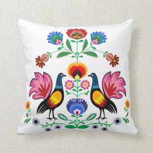 Almofada Povos poloneses com floral decorativo & os galos