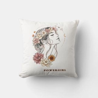 Almofada Powergirl – Mulher Floral, Força & Autoamor