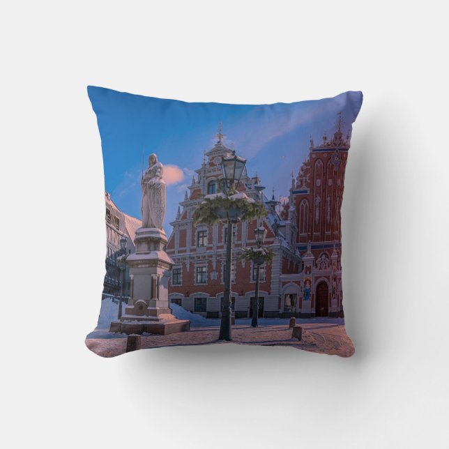 Almofada Praça da Prefeitura de Riga no inverno (Frente)
