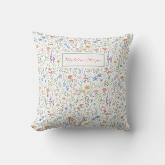 Almofada Prado de Flores Silvestres Coquette Personalizado  (Frente)